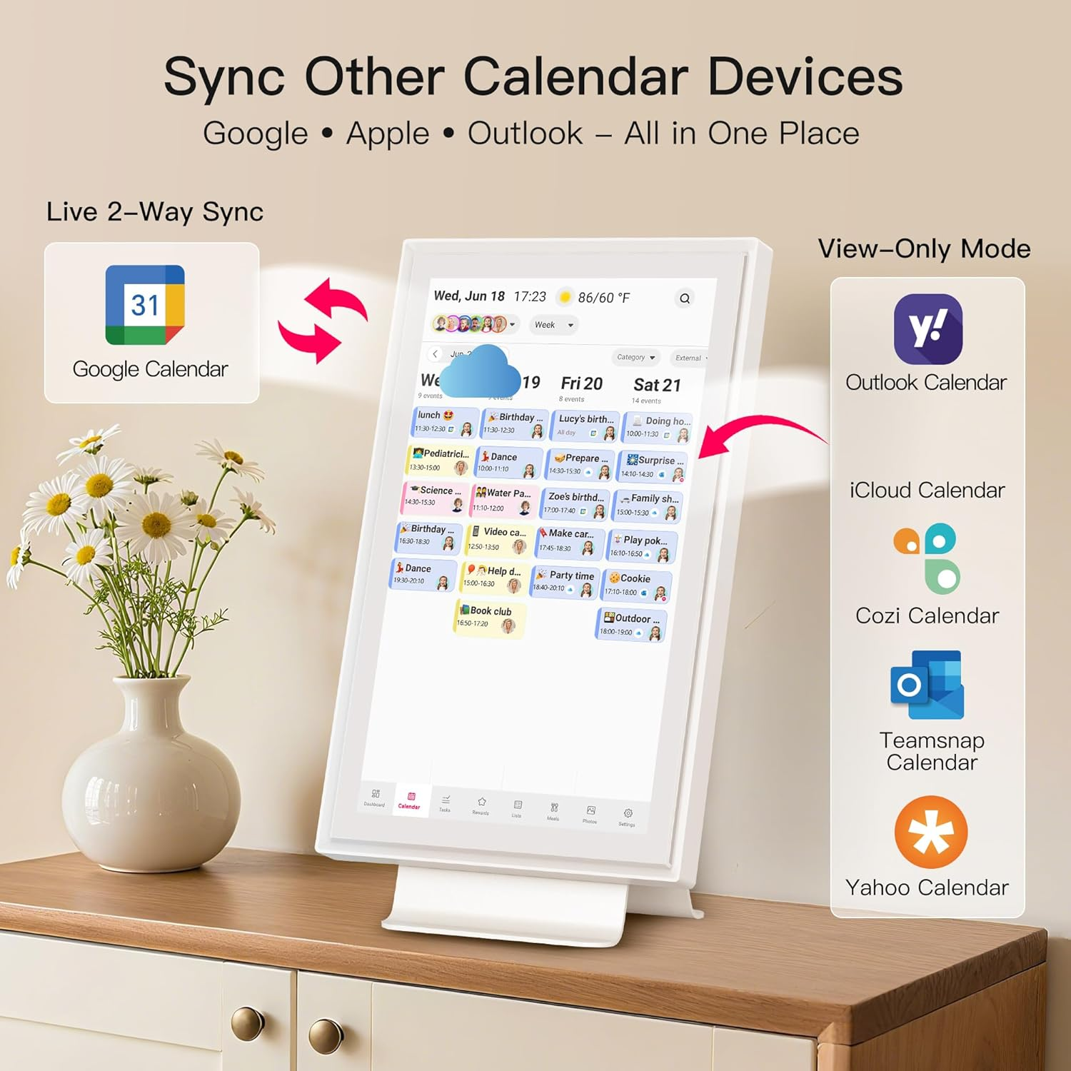 BIGASUO 15.6" Digital Calendar, Smart Touchscreen Interactive Display, Electronic Organizer for Monthly, Weekly & Daily Agenda, Chore Chart, Meal Planner, to Do List, Family Schedules, Picture Frame image number 4
