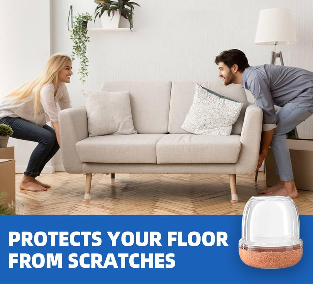 20 Pcs Clear Small Chair Leg Floor Protectors for Hardwood Floors, Upgraded Rubber Chair Leg Caps with Felt Pads, Furniture Leg Feet Cups Protect Floors from Scratches Reduce Noise (Fit 0.75"-1")