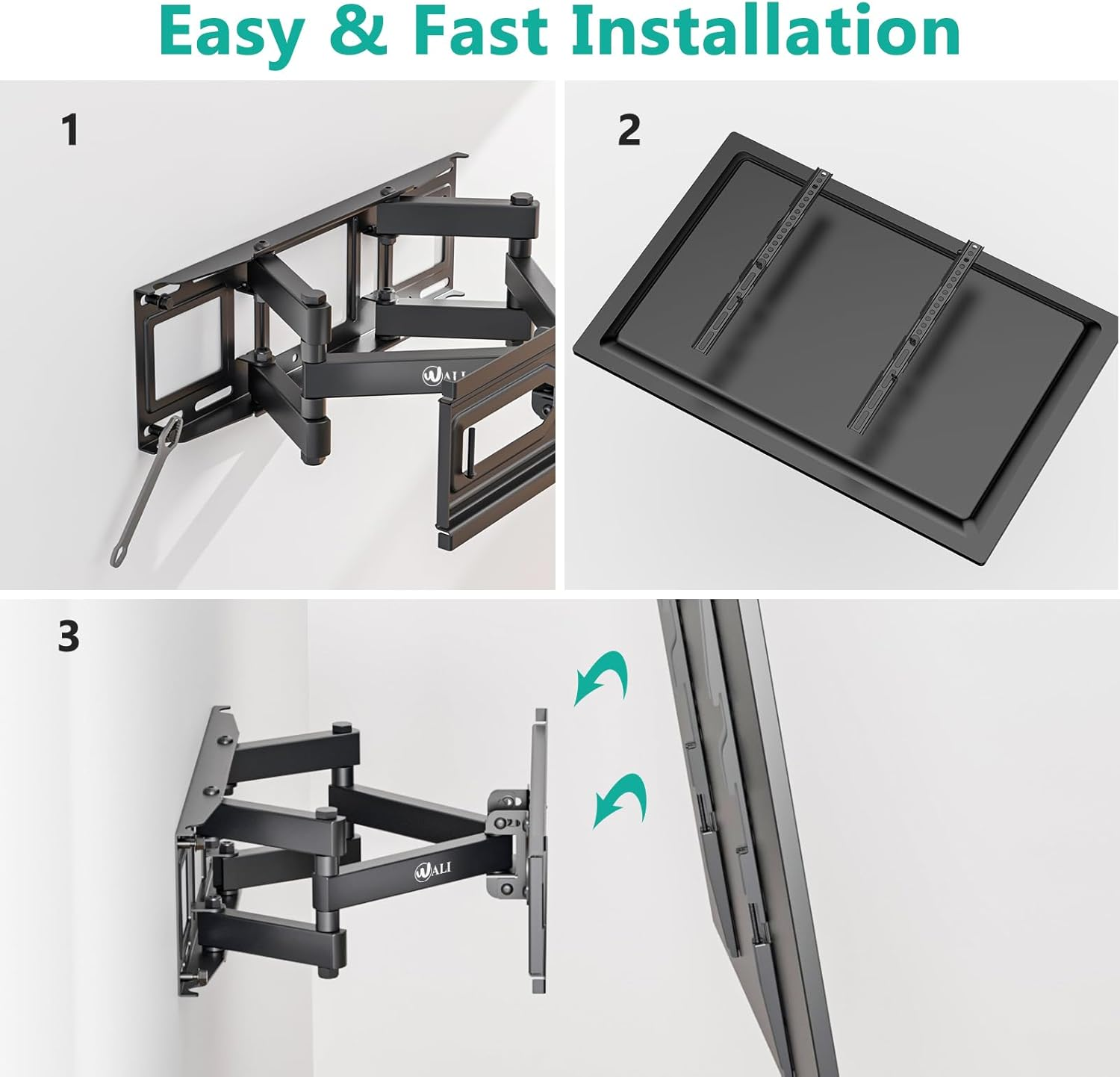 WALI TV Wall Mount for Most 32-70 Inch Flat Curved TV, Full Motion Articulating Arm TV Bracket for LED, LCD, OLED Screen Tvs up to 88Lbs, VESA 400X400Mm (FTM-2), Black image number 5