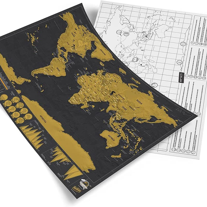 Deluxe Scratch off World Map Interactive Large Poster Atlas Travel Decor Gift&ndash; Detailed Atlas Design for Travelers Complete with Flags & Detailed Geography image number 1