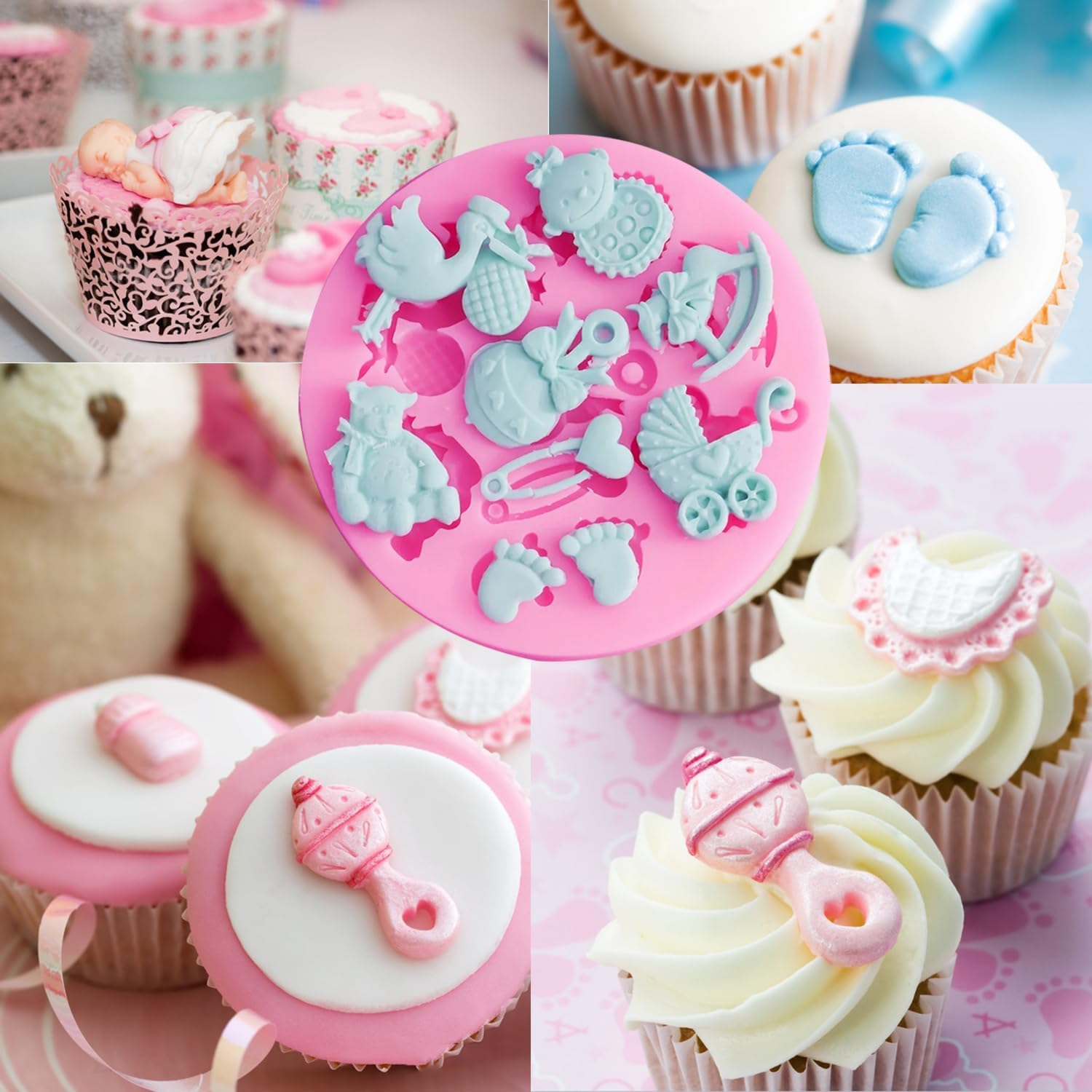 Silicone Birthday Fondant Mold, DIY Silicone Mold Fondant Candy Making Cake Decor Mould Bear Rocking Horse Little Feet image number 5