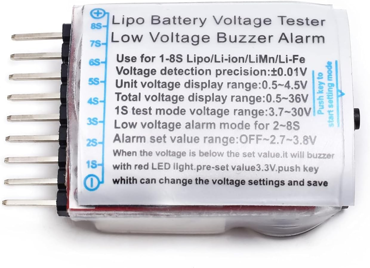 RC Lipo Battery Low Voltage Alarm 1S-8S Buzzer Indicator Checker Tester LED for Lipo Life Limn Li-Ion Battery