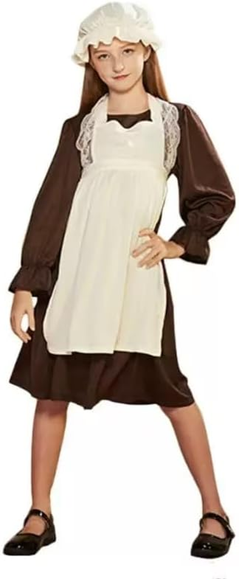 Girls Book Week Costumes,Girl Victorian Costume Dress for Halloween Book Week Cosplay Costume,Victorian Maid Costume for Girls with Apron and Bonnet Hat Age 4-10 Years