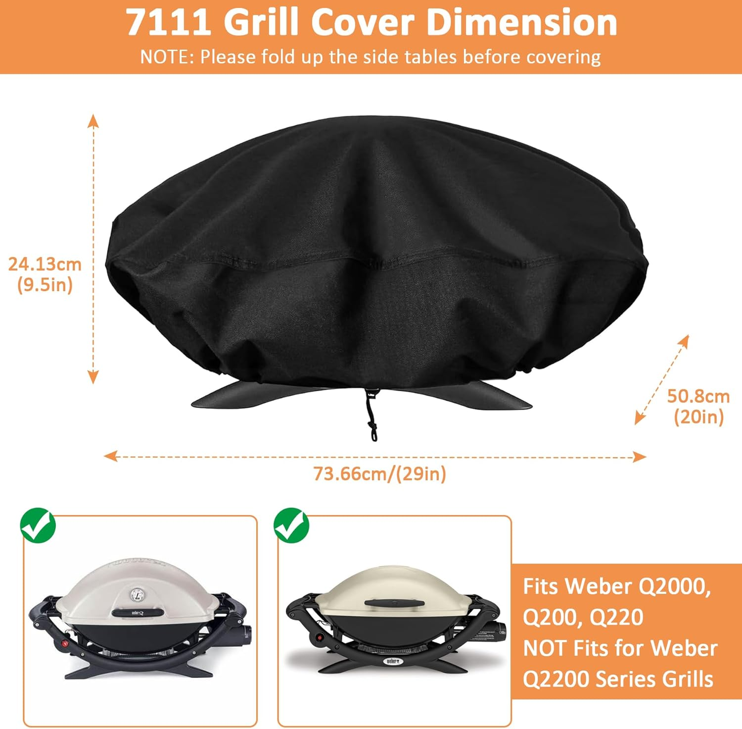 7111 Grill Cover for Weber Q2000 Series, for Weber Q200 Q2000 Gas Grills, Heavy Duty Waterproof 73 CM Waterproof Gas Grill Cover, 600D Fabric image number 2