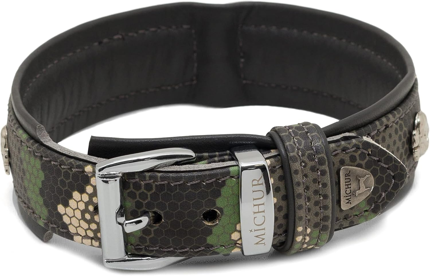 MICHUR Skully Leather Dog Collar Leather Dog Leather Collar Collar Black Leather with Skull Head Applications Available in Different Sizes