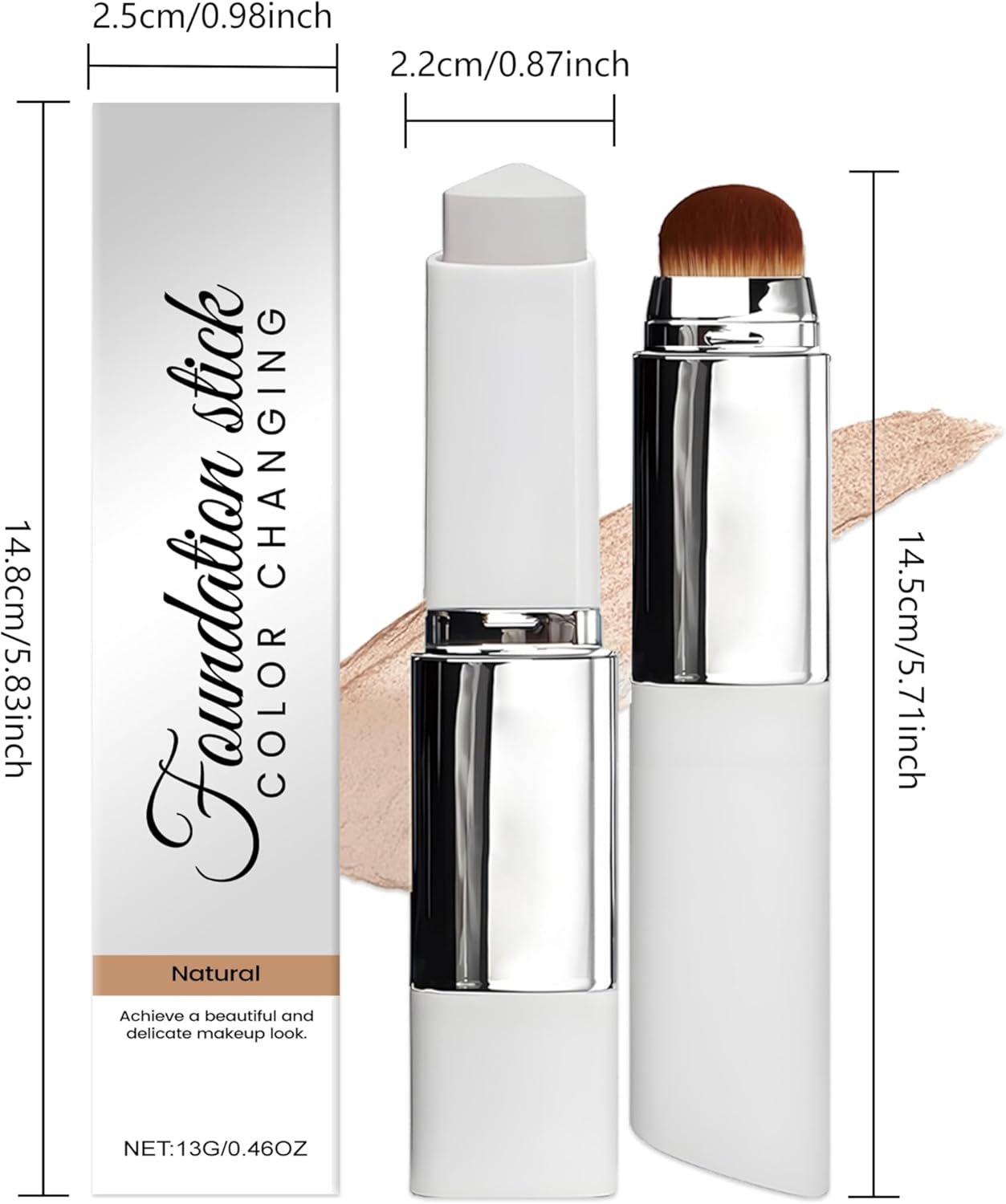 Cover Cream Stick V, Detachable Brush,Korean Color Changing Foundation With,Full to Medium Coverage Base Makeup (Natural)