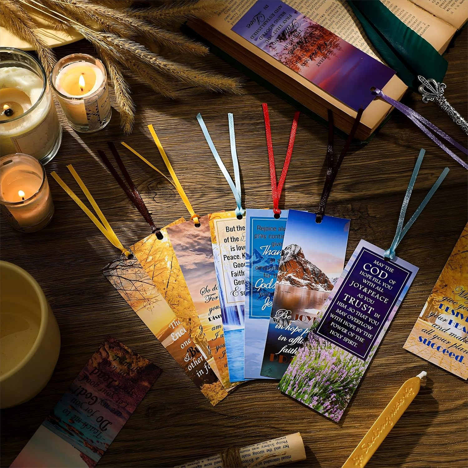 120 Pcs Bible Verse Inspirational Bookmarks Scripture Christian Motivational Bookmarks Encouragement Verse Page Marker with Colorful Ribbons Christmas Gifts for Women Men Church Office Supplies image number 3