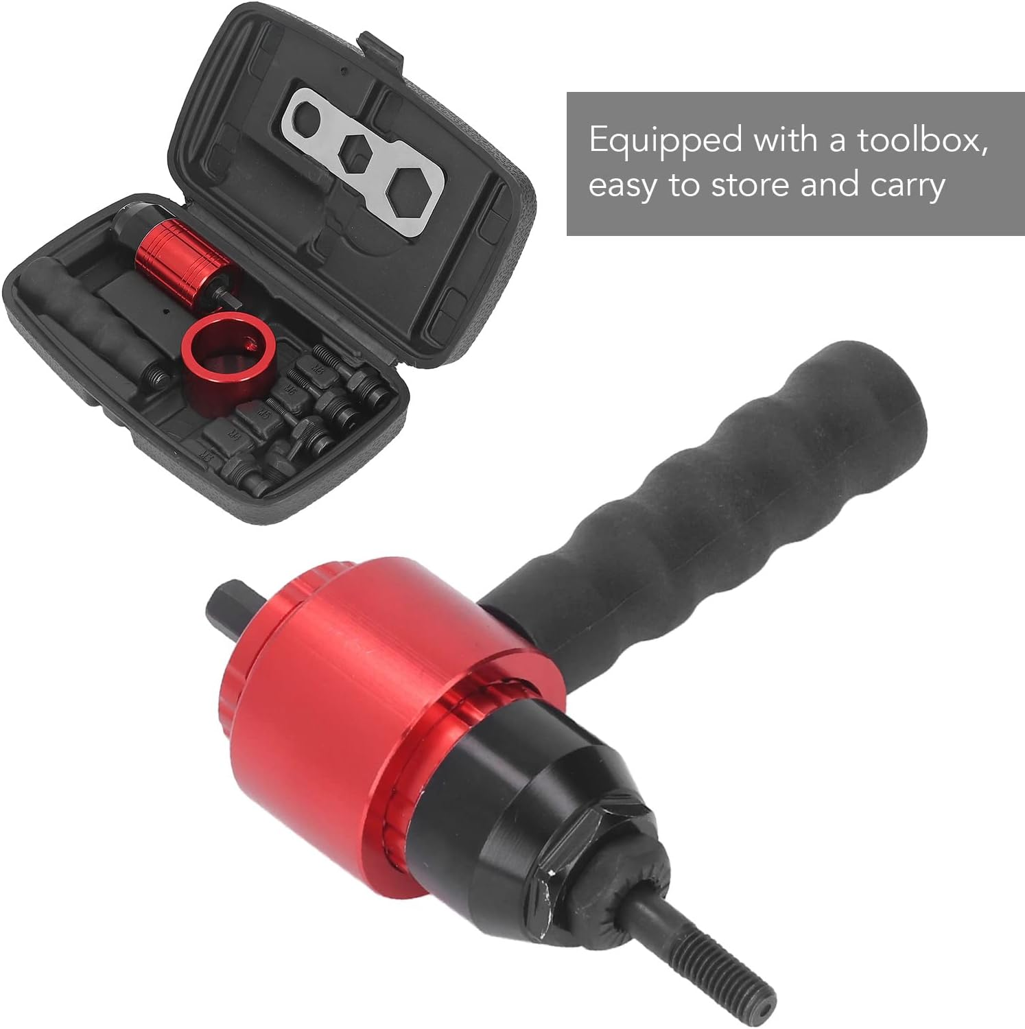 Nut Gun Adapter, 5 Nuts Rivet Gun Adapter Kit with Storage Box, Manual Automatic Nut Gun Adapter Rivet Nut Drill Adapter Kit, Type Riveting Insert Nut Hand Tool image number 2