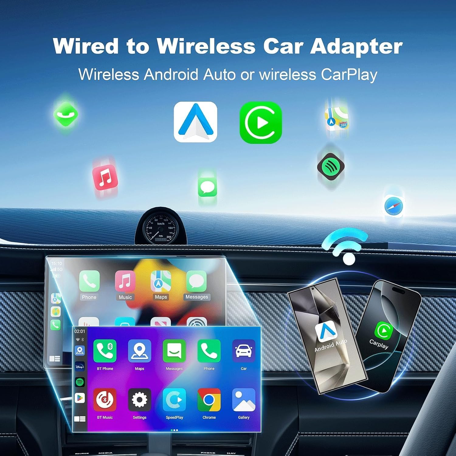 2-In-1 Wireless Carplay & Android Auto Adapter, 2025 Upgrade Mini USB Design for Cars with Built-In Wired Apple Carplay Plug & Play Carplay Dongle Converts Wired Carplay to Wireless, Fast Auto-Connect image number 3