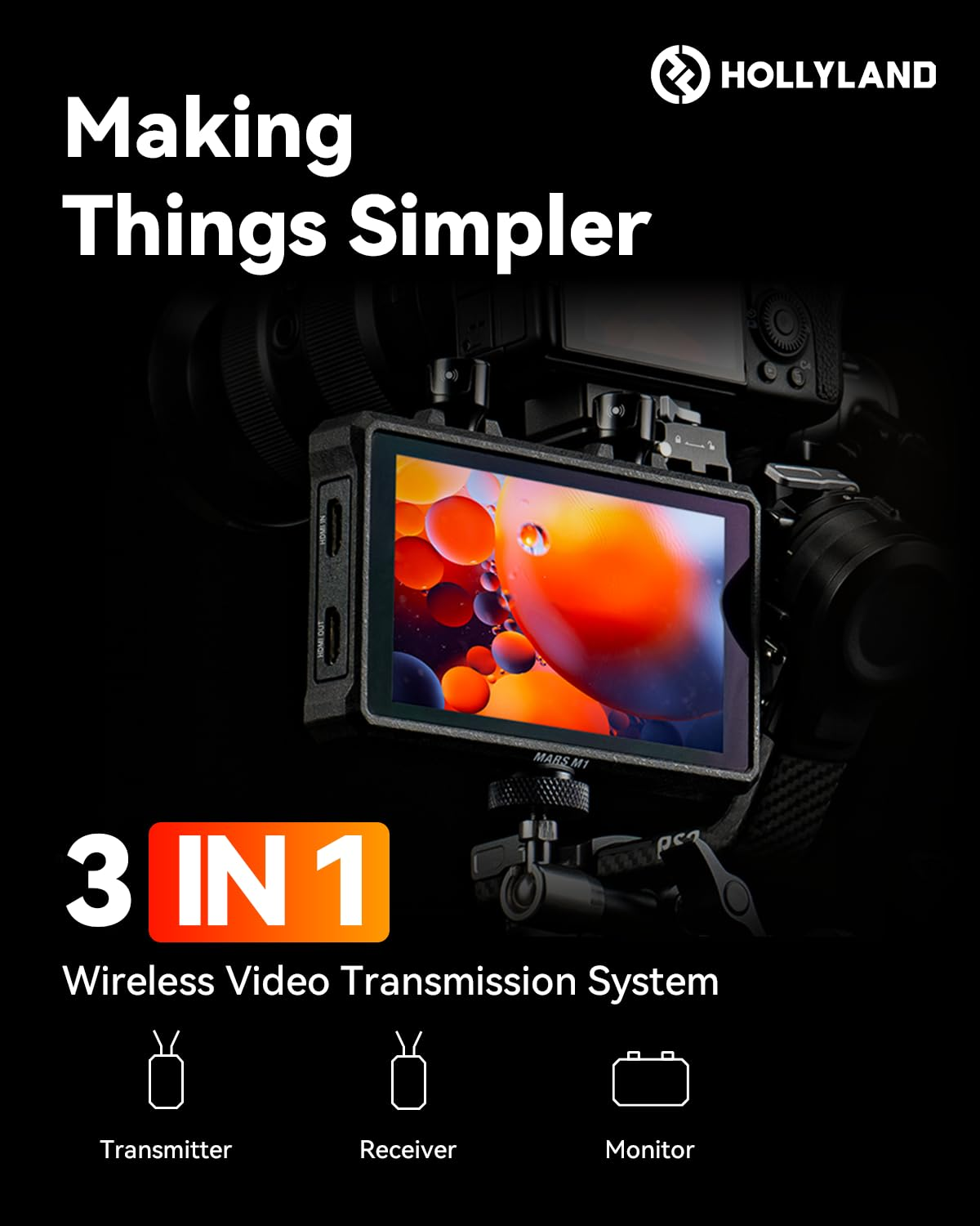 Hollyland Mars M1 Enhanced Kit Camera Field Monitor HDMI/SDI Transmitter Receiver, 450FT 1080P60 APP Monitoring 5.5" 1000Nit RGB Waveform Histogram Focus Peaking 3D-LUT(2 Sets)