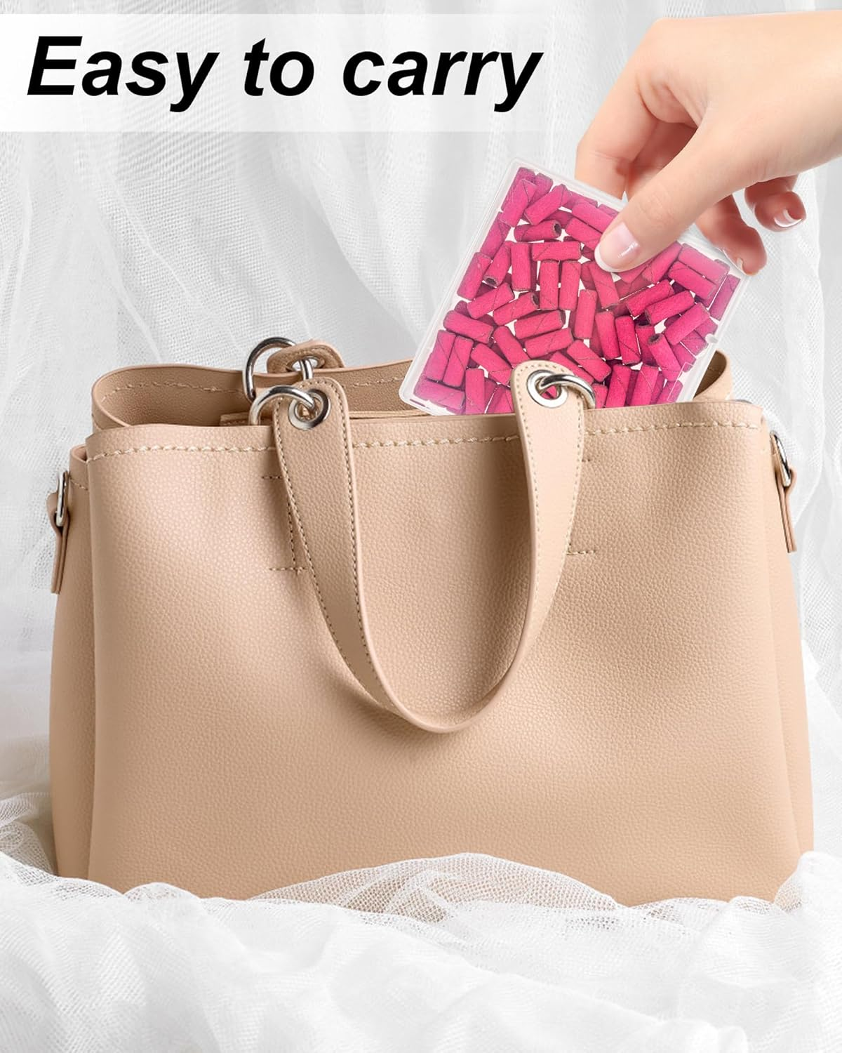 Small Sanding Bands Nail Drill Bits 180 Fine Grit Nail File 100 Pcs Small Sanding Bands for Nail Drill with 3.2Mm Mandrel Bit for Manicures and Pedicure(Pink) image number 3