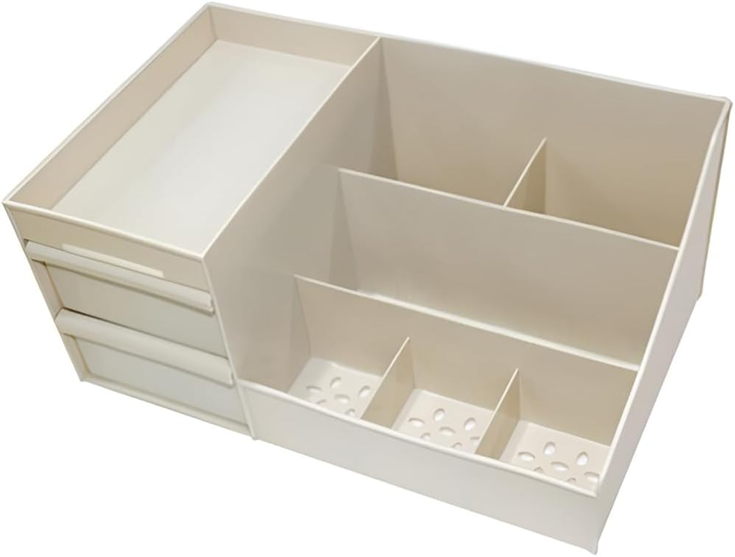 AIMALL Cosmetic Makeup Organizer with Drawers, Skincare Storage Box Holder, Durable Bathroom Holder Case, Space-Saving Design, 11.34 X 7.09 X 5.04 Inches, White, Pink, Blue or Khaki