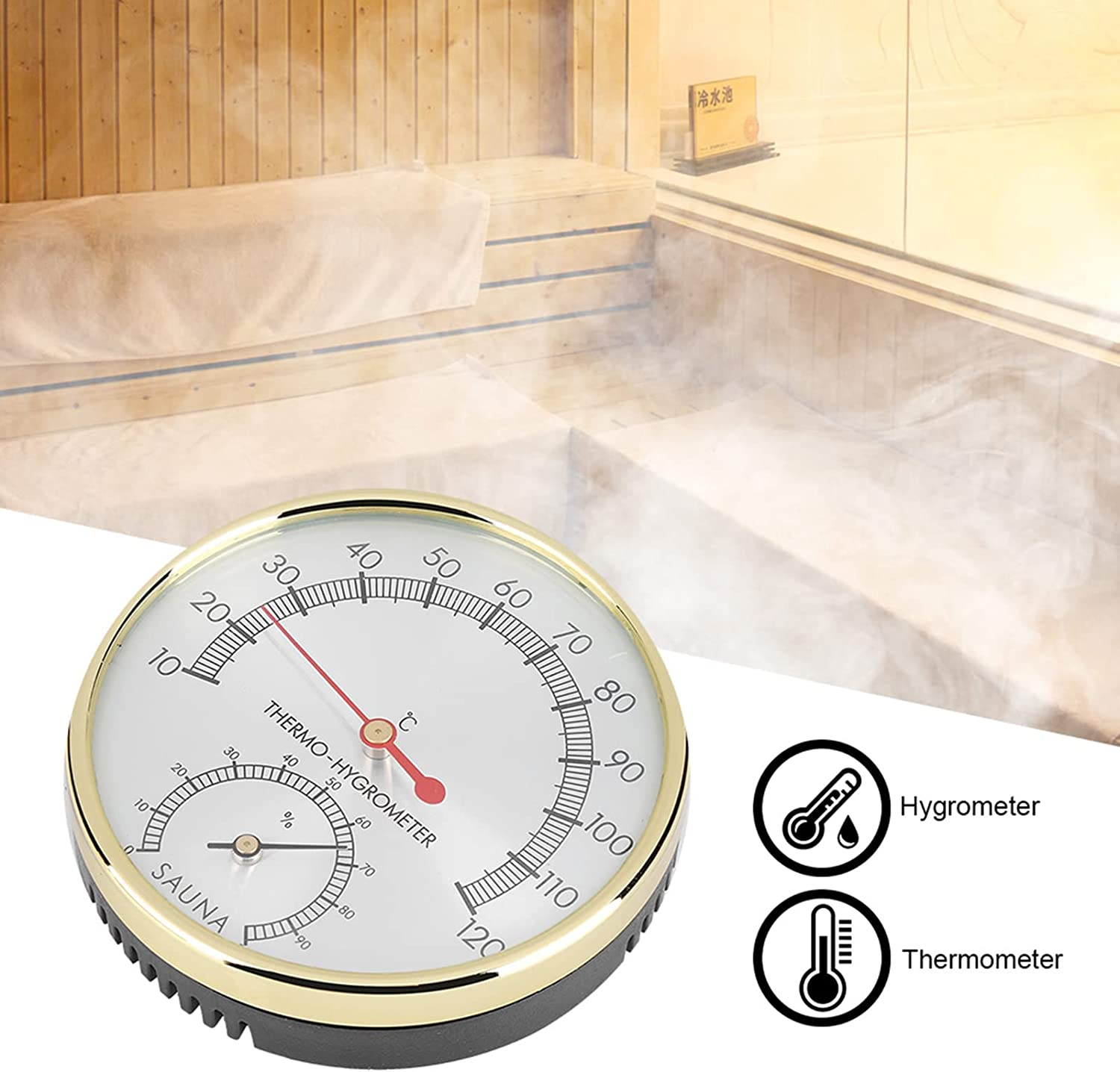 Sauna Room Thermometer, Metal Dial Indoor Hygrometer, Keep Track of the Moisture Content and Temperature inside Sauna Room image number 4