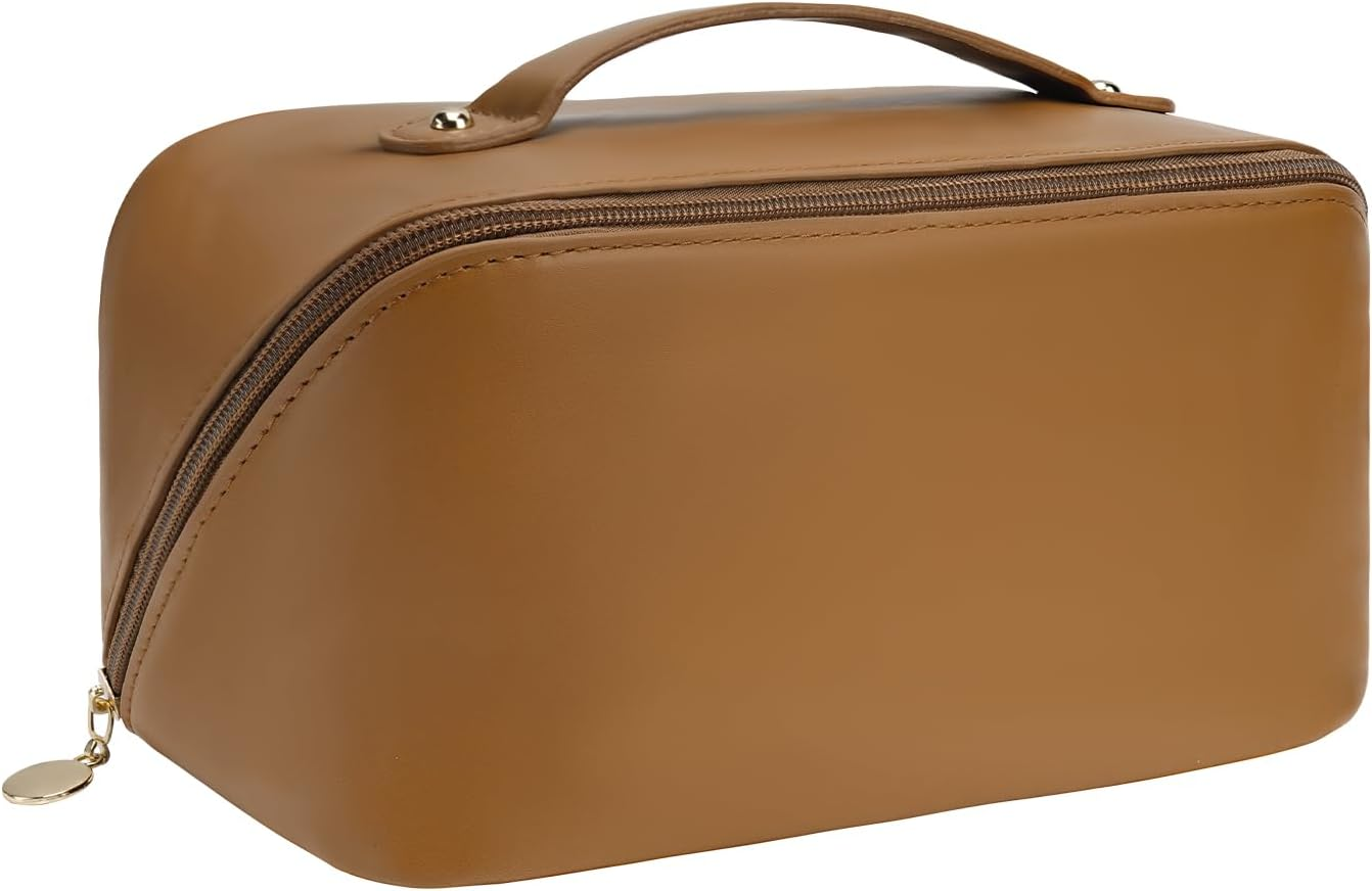 Makeup Bag,Large Capacity Make up Bag,Portable Travel Cosmetic Case for Women,Waterproof Toiletry Storage Organizer Pouch - Brown image number 0