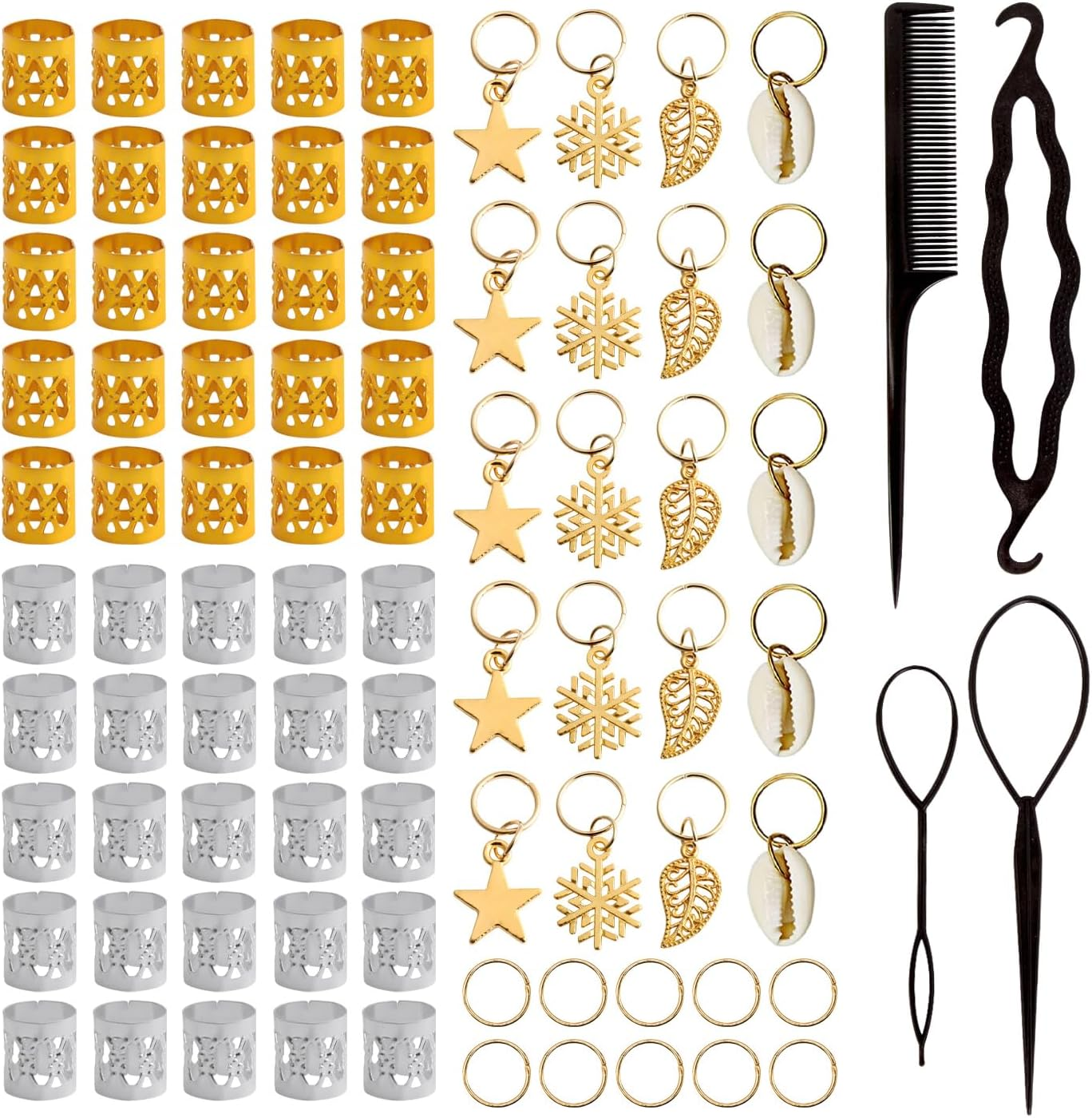 80 Braided Hair Accessories, 4 Pieces Braided Hair Tools, Hair Accessories, Hairstyle Design Accessories, Hair Jewelry Pendant Accessories, Aluminum Hair Accessories