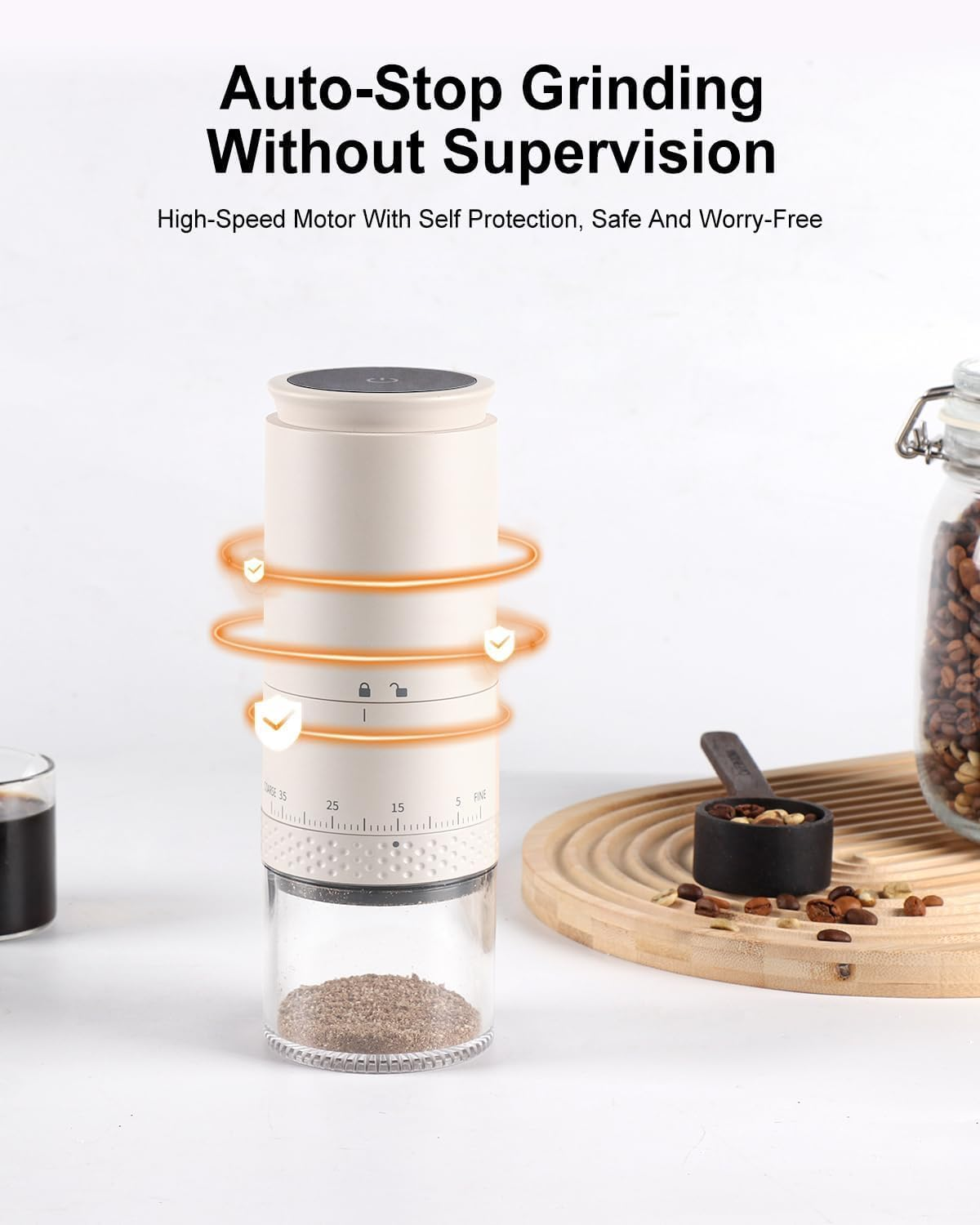 One&One Portable Electric Coffee Grinder, Cordless Coffee Bean Grinder with 38 Precise Grind Settings, Touch Screen, External Adjustment, Battery Usage Display,Usb Rechargeable. - Black-Ceramic Conical Burr image number 3