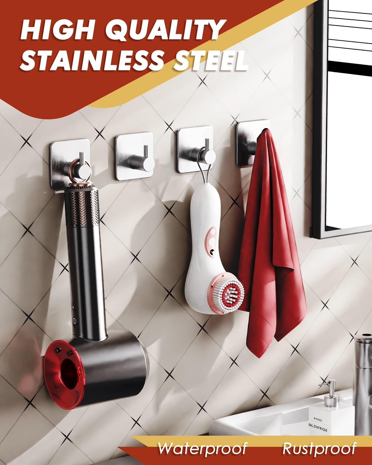 Auxmir Adhesive Wall Hooks Heavy Duty 30Lb/14Kg(Max) Towel Hooks, 5 Packs Self Adhesive Utility Hooks Stainless Steel for Coat Robe, Waterproof Rustproof Oilproof for Bathroom Shower Kitchen Office image number 2