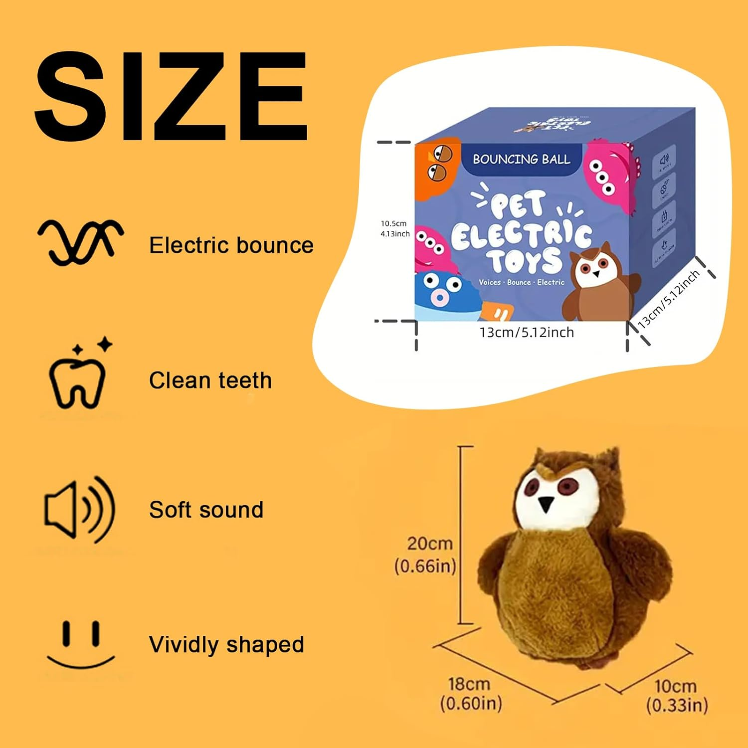 Hcpet Pet Bouncing Ball for Dog Chase Bite and Run, Rechargeable Dog Toy Ball, Sounding Owl Dog Plush Toy, Vibrating and Sounding Plush for Motorized Entertainment Interactive Toy image number 6