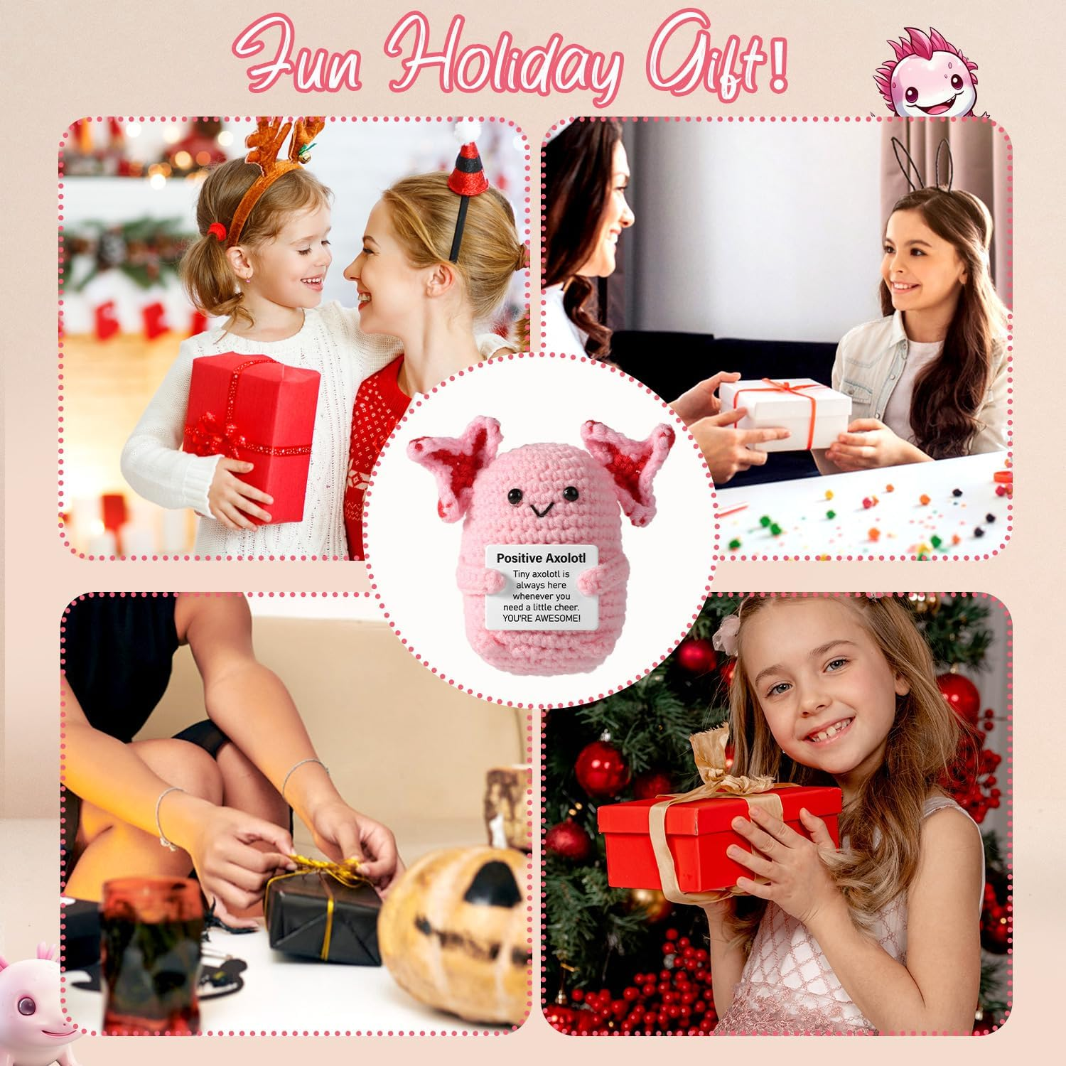 TOYMIS Axolotl Crochet Toy, Crochet Kit Soft Support Doll Axolotl Crochet Toy Uplifting Toy Knitting Toy Office Party Decorations Gifts (Pink) - Blue image number 3