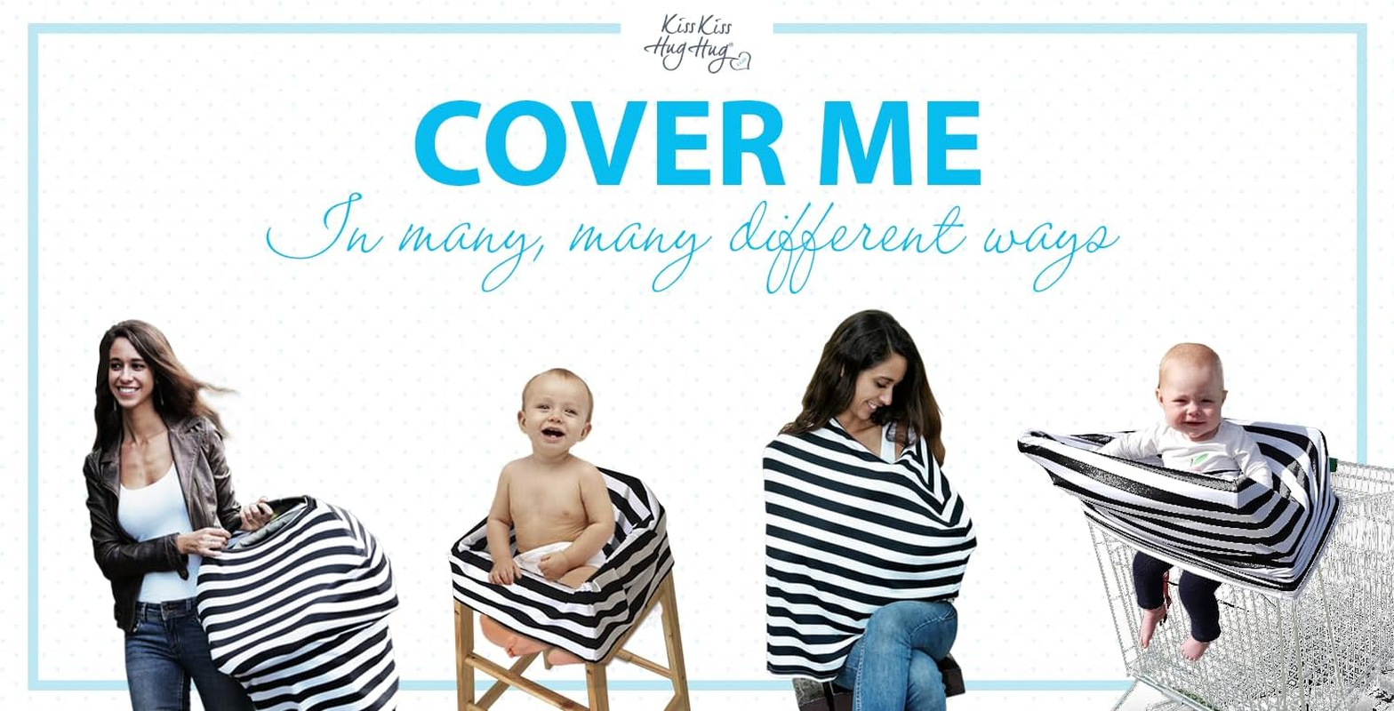 Cover Me Multi-Use Baby Car Seat Cover, Nursing Cover for Privacy, Highchair Cover, Trolley Cover, Pram Cover (Black Stripe) Perfect for Baby Shower image number 2