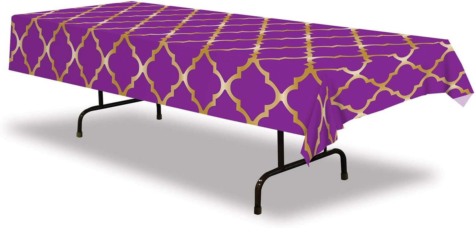Beistle 2 Piece Plastic Rectangular Arabian Nights Theme Lattice Table Covers Moroccon Tableware,Purple/Gold