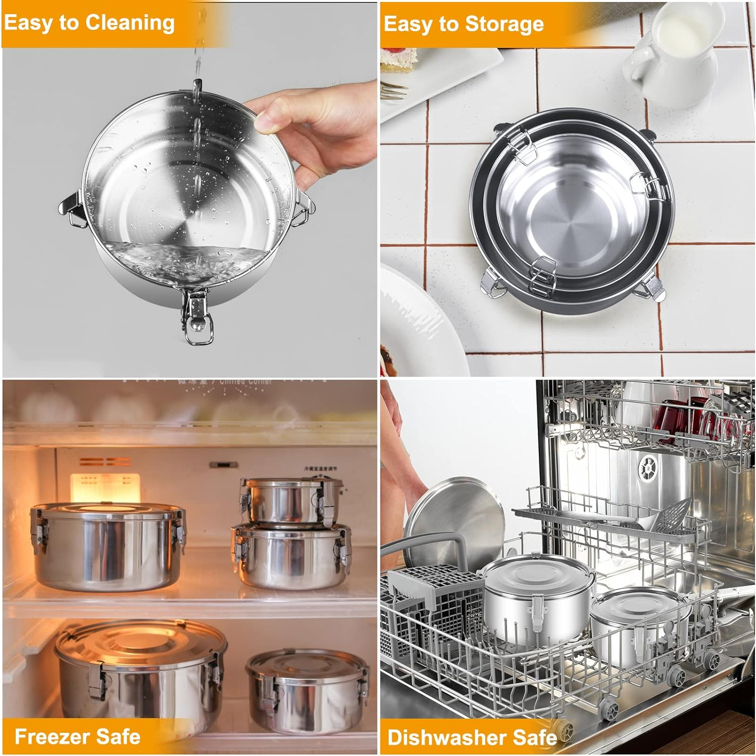 Allprettyall Premium Stainless Steel Food Storage Containers 304 Grade the Original Leak-Proof, Airtight, Smell-Proof - Perfect for Camping Trips, Lunches, Leftovers, Soups, Salads