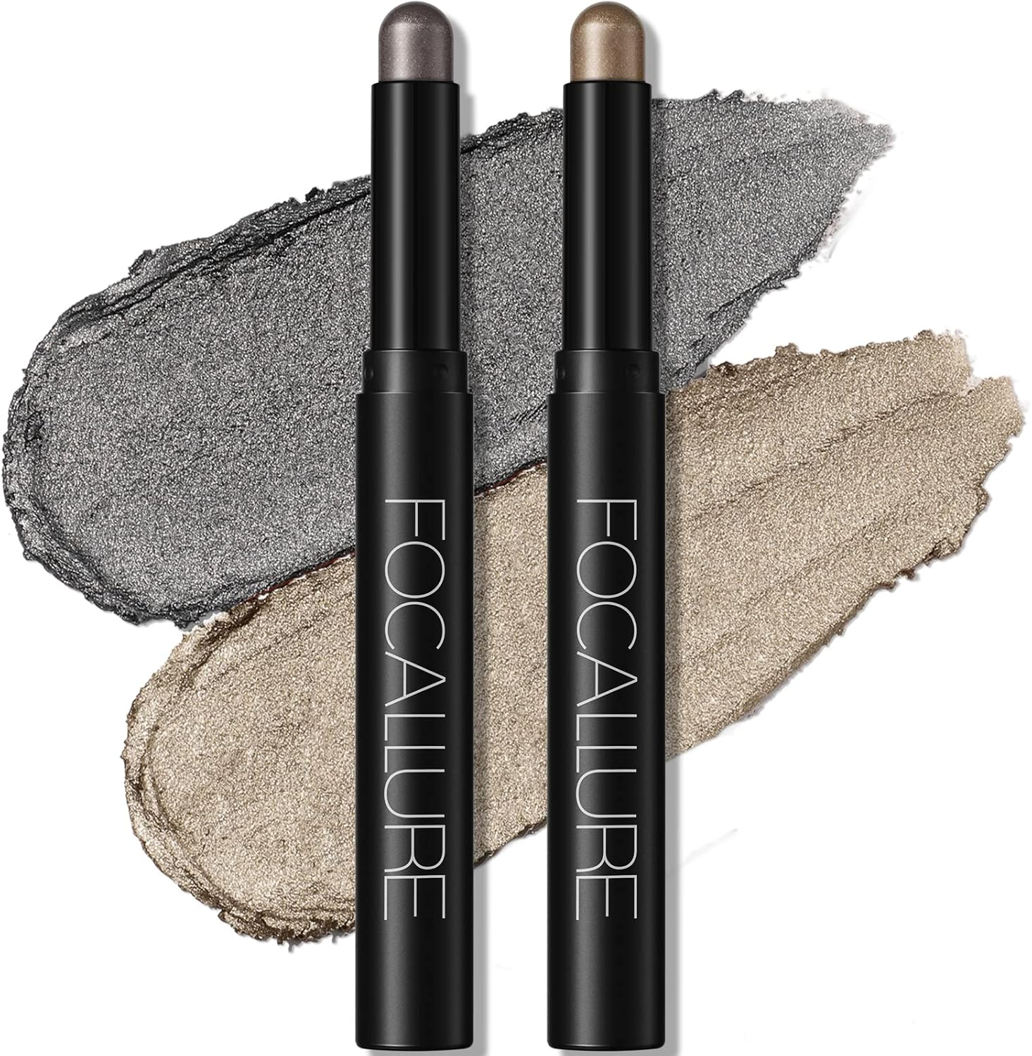 FOCALLURE 2 Pcs Shimmer Cream Eyeshadow Stick,Brightener Eyeshadow Pencil Crayon,Highlighter Eye Shadow Stick Sets with Crease-Proof Formula,Long Lasting Waterproof Eye Shadow Make Up,Smoky Night
