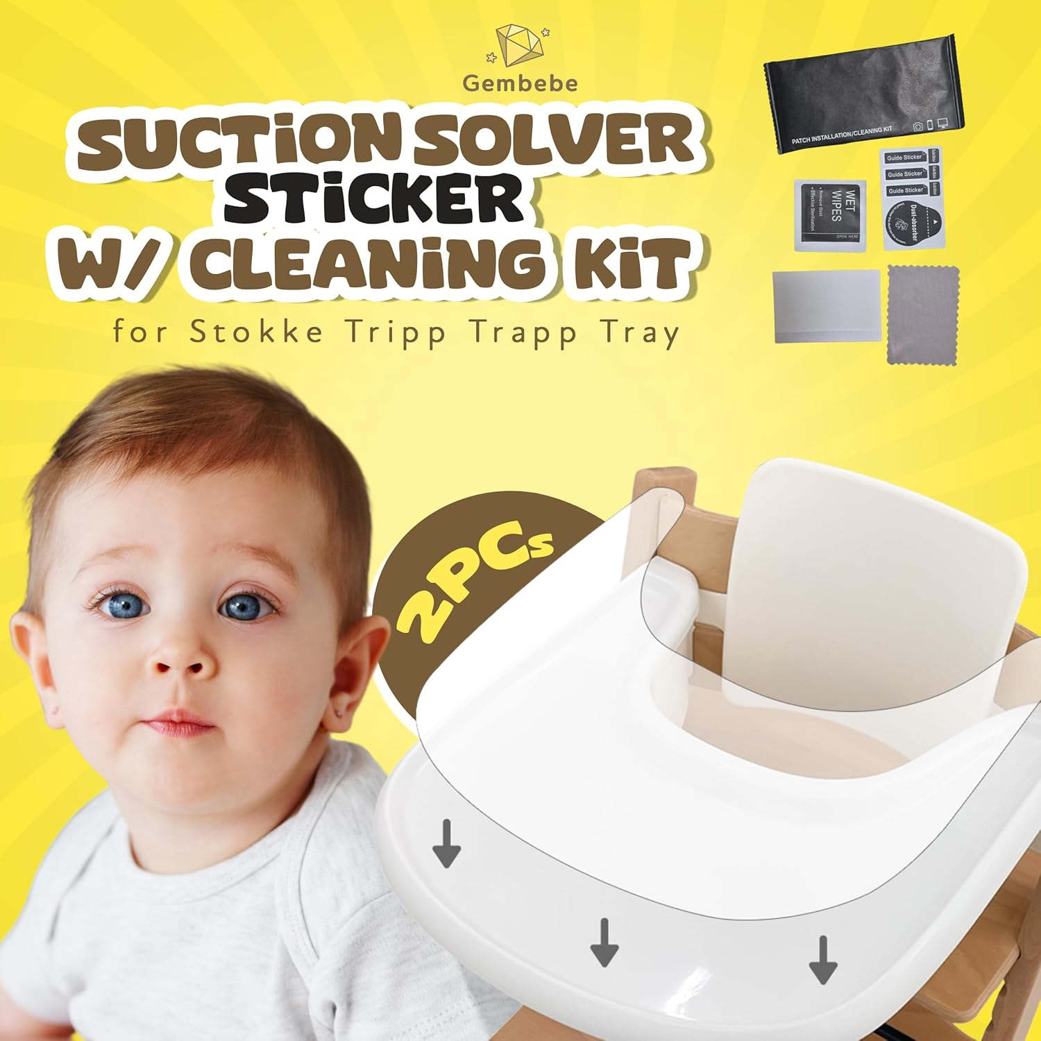 Suction Solver Sticker Compatible with Stokke Tripp Trapp Tray Safe Adehisve Placemat Improves Suction Keeps Suction Bowls and Toys Baby High Chair Placemat (2, Tray Shape with Cleaning Kit) image number 6