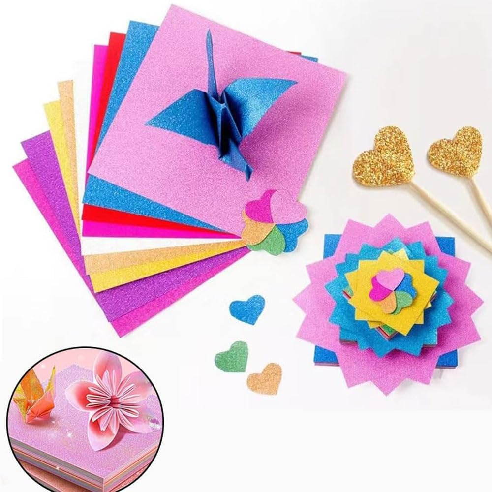 50 Sheets Colorful Glitter Cardstock Paper 10&times;10Cm, Thick Glitter Craft Paper for Scrapbook DIY Art Project Greeting Cards Wedding Birthday Party Decoration 10 Colors