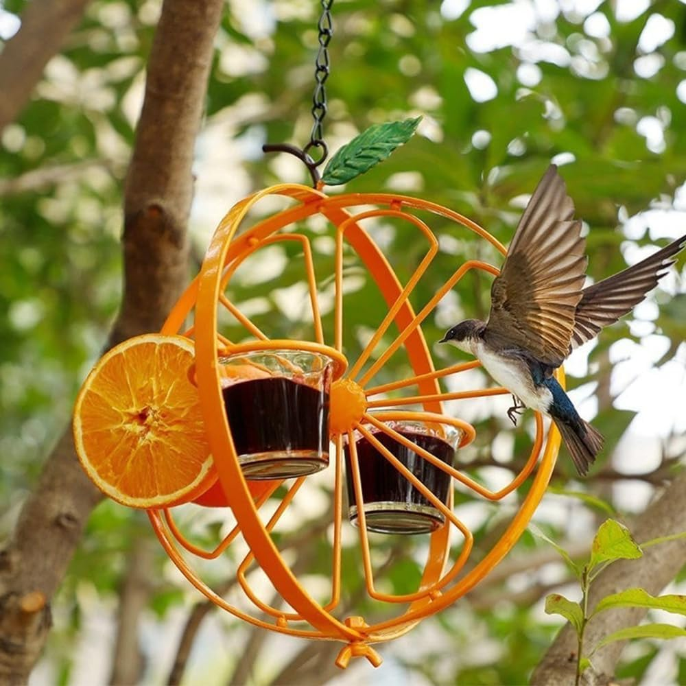 Hanging Bird Feeding Station with 2 Cups - Premium Hummingbird & Wild Bird Feeder, Durable Outdoor Fruit Feeder for Garden, Patio, and Backyard Adjustable Hanging Stand Included