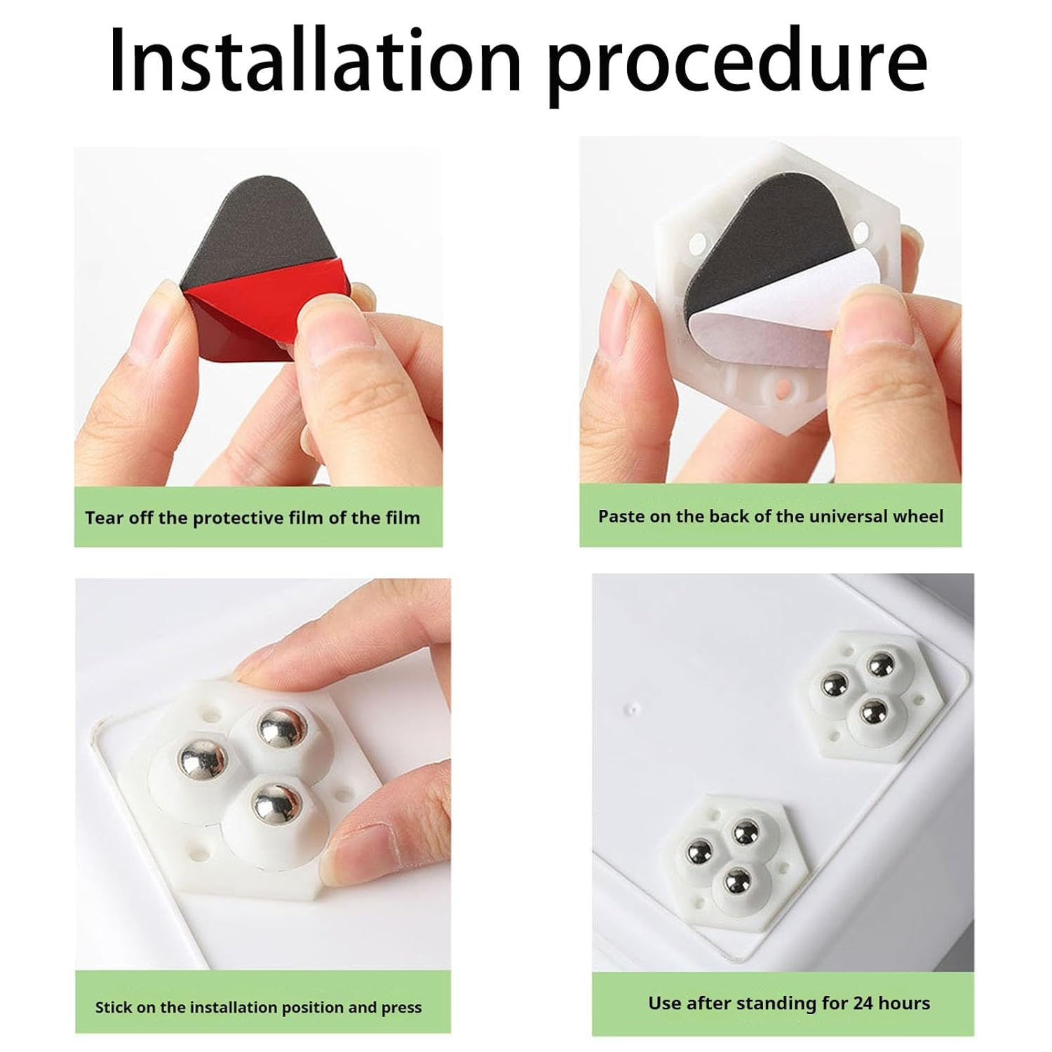 Mini Casters 12Pcs 360&deg;Rotation Self Adhesive Caster Wheels Pulley Wheel Rollers Stainless Steel Swivel Wheels for Kitchen Counter Trash Can Storage Box Furniture(Black) image number 3