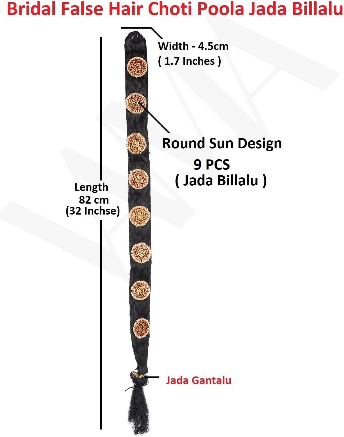 VAMA Girl'S Bridal False Hair Choti Jada Billalu Set Hair Ornaments Full Moon Temple Jewellery Ready Jada Billalu Bharatanatyam Kuchipudi Classical Dance Jewelry image number 3