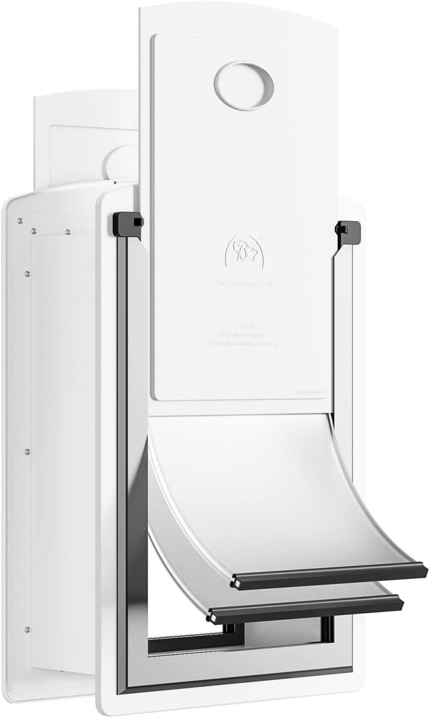 Decormax Cat Door for Wall, Energy Efficient Pet Door with Steel Frame, Telescoping Tunnel, Double Magnetic Flaps and Two Sliding Lock Panels, Easy to Install, Milky White, Small image number 3