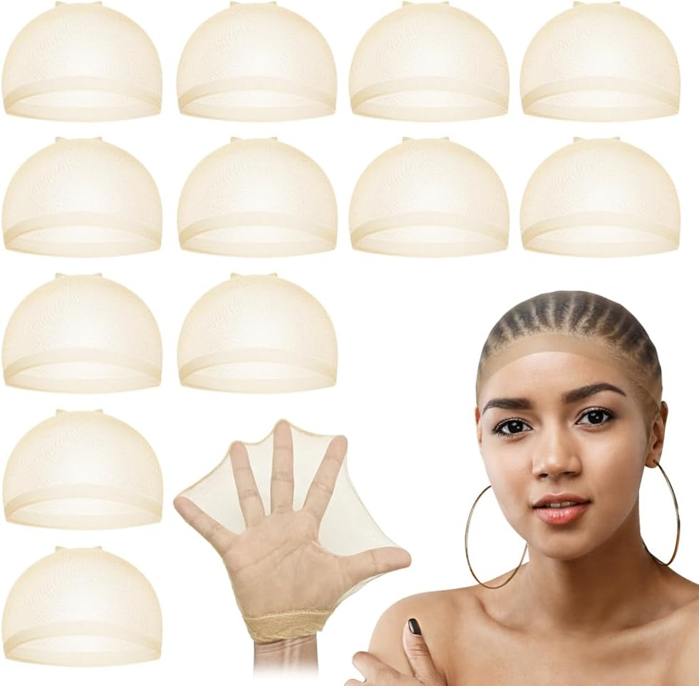 Dreamlover Hair Net for Wigs, Wig Caps for Lace Wigs, Wig Cap, Transparent Wig Cap, Beige, 12 Pieces
