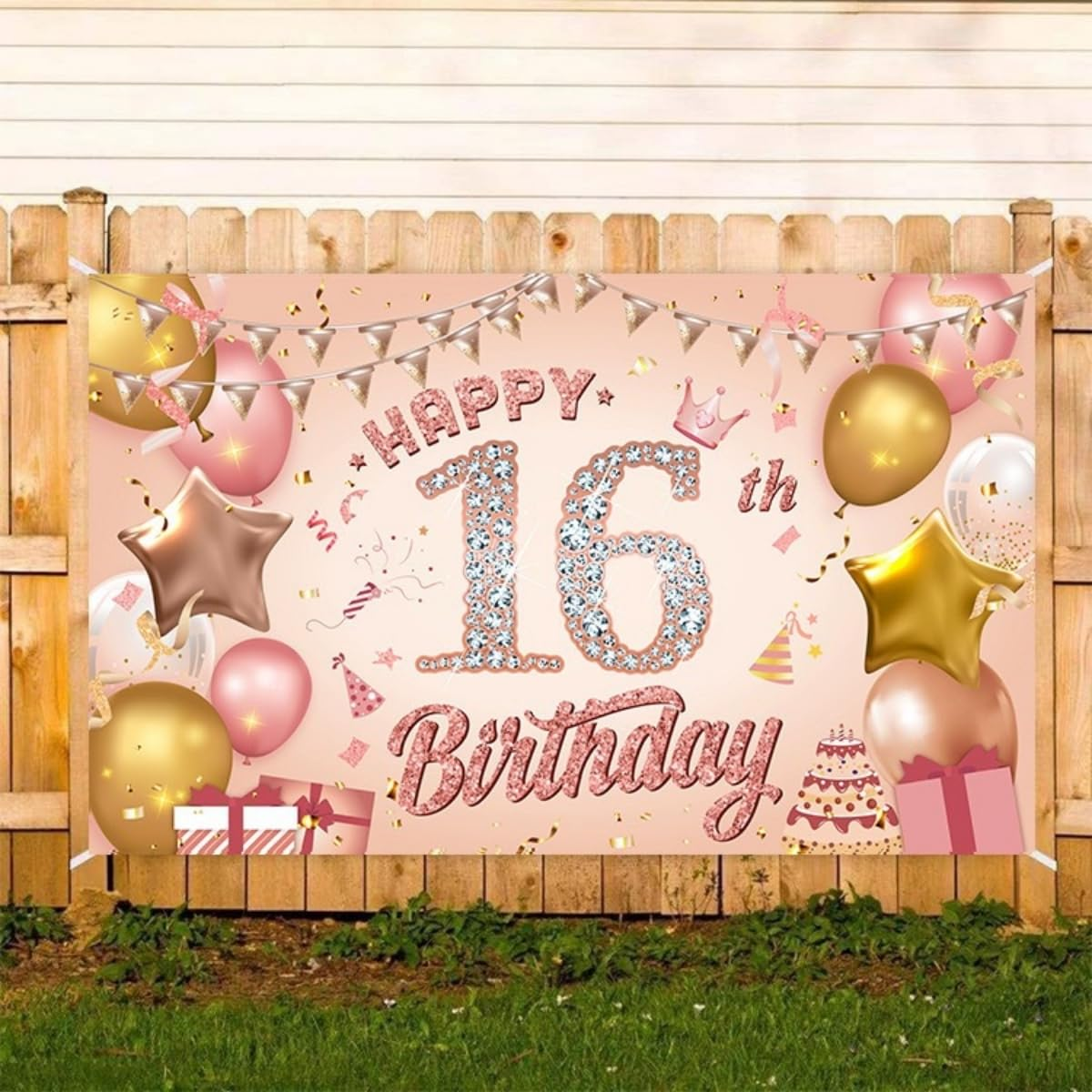 Costume Bay Happy Birthday Backdrop Banner 180 * 110 Cm Large Background Cloth Photo Party Large Decoration Sign for Birthday Party (Pink - 16Th, ONE)