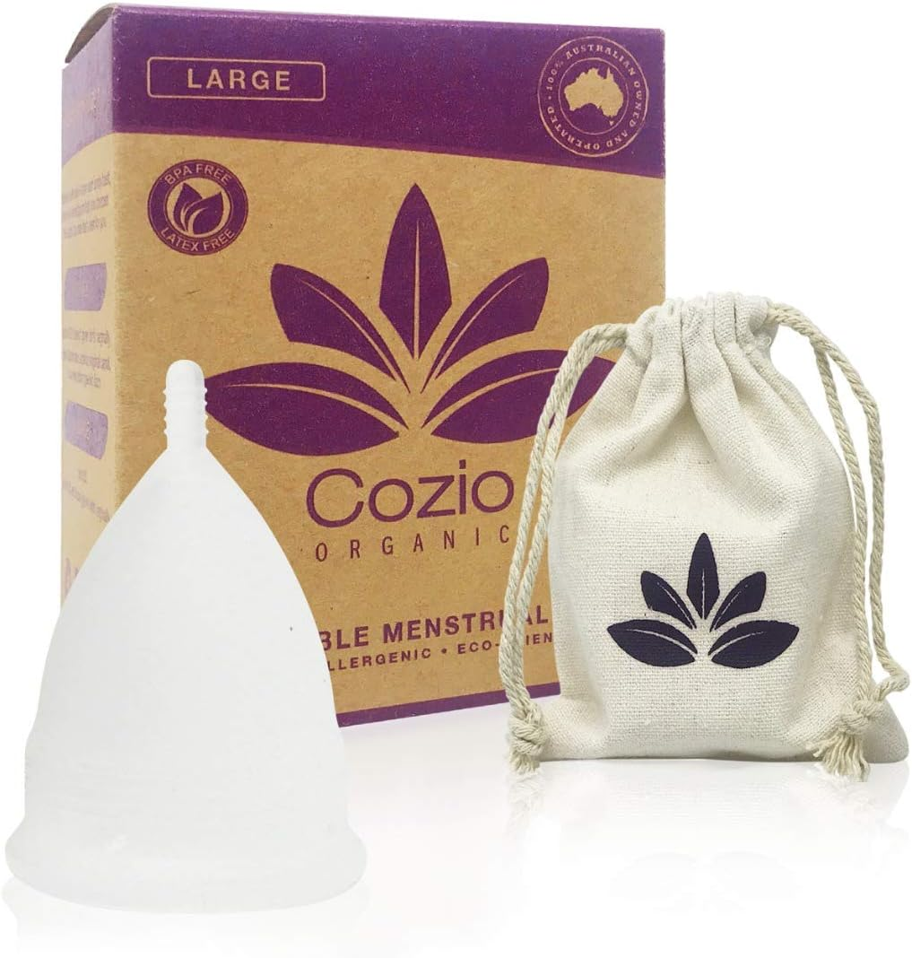 Cozio Menstrual Cup (Aussie Owned) - Soft and Flexible Moon Cup - Comfortable Fit - Wear for 12 Hours - BPA & Latex Free - Size: Large image number 1