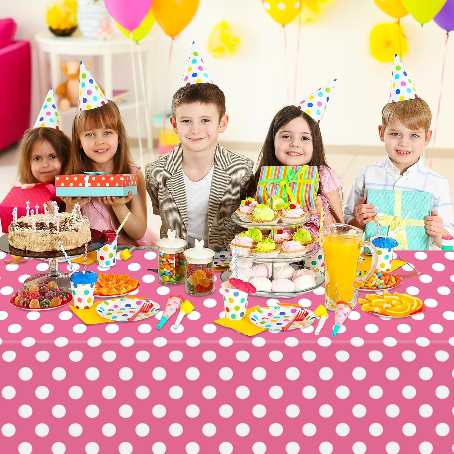 4 Pcs Minnie Mouse Table Cloth, Pink Polka Dot Plastic Rectangular Table Cover, 54 X 108 In, Disposable, Perfect for Parties, Picnics, Birthdays image number 5