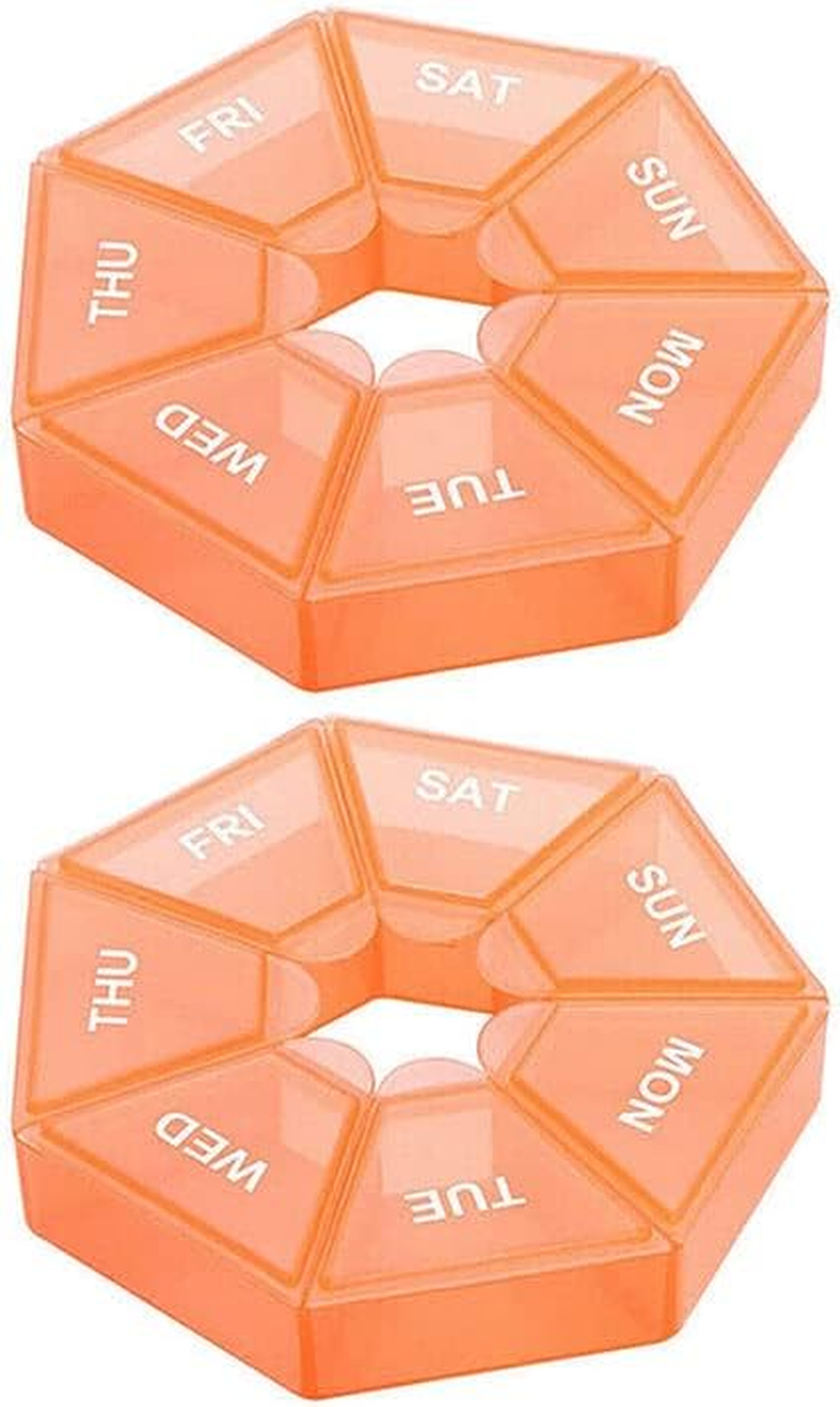 2PCS 7Day Pill Box Medicine Storage Tablet Container Case Organizer Dispenser, Durable PP Plastic, Easy-To-Read Date Labels, Portable 3.27X3.27X0.67 In image number 5