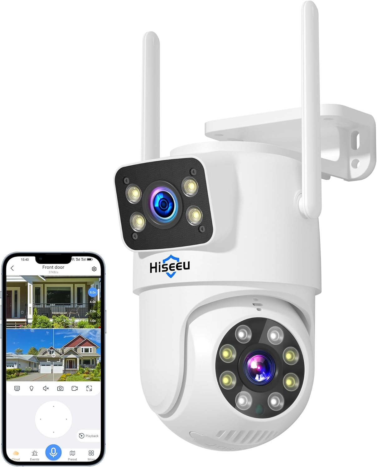 Hiseeu Wireless Security Camera Dual Lens 5G/2.4G Wifi PTZ Camera Outdoor IP65 Waterproof Motion Tracking,Color Night Version, Plug-In Cable, No-Monthly Fees Works with Wireless Camera System