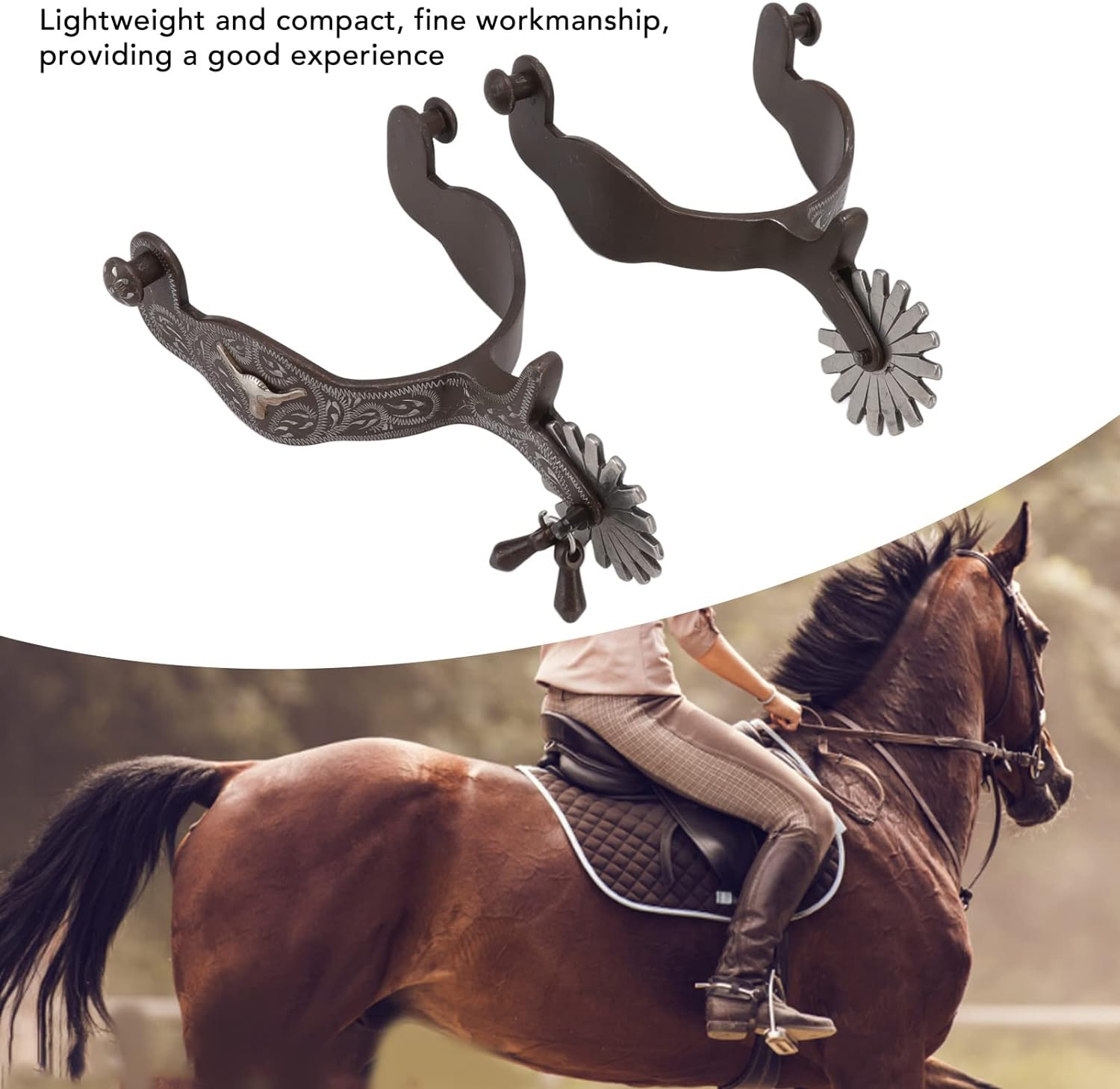 Western Engraved Spurs, 1 Pair Western Cowboy Boot Spurs, Carbon Steel Engraved Horse Spurs with Vintage Pattern, U Shaped Equestrian Spurs for Saddlery Equestrian Equipment image number 1