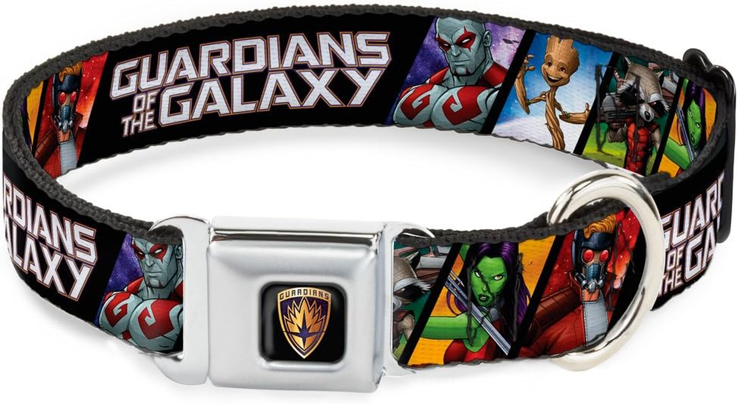 Buckle-Down Seatbelt Buckle Dog Collar - Guardians of the Galaxy 5-Character Pose Blocks - 1" Wide - Fits 9-15" Neck - Small