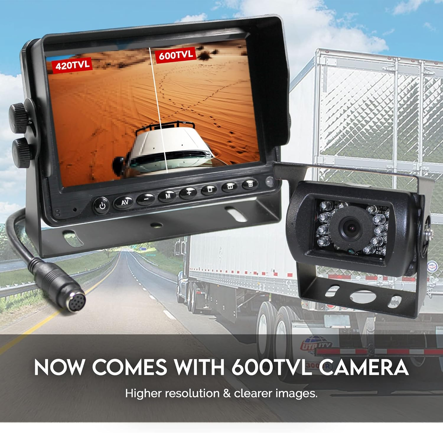 Elinz Caravan Reversing Rearview CCD Camera Monitor 5" System Kit 12V 24V with Mic, 4PIN, 600 TVL, 2 AV Inputs, Distance Gridline, IR LED Night Vision, 90 Deg View, 2 Yr Warranty