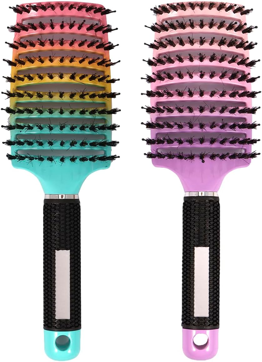 Hnvdkln 2Pcs Detangling Brush, Boar Bristles Hair Brush, Anti-Slip Curved Hair Brush, Lightweight Detangling Brush for Wet and Dry Hair image number 5