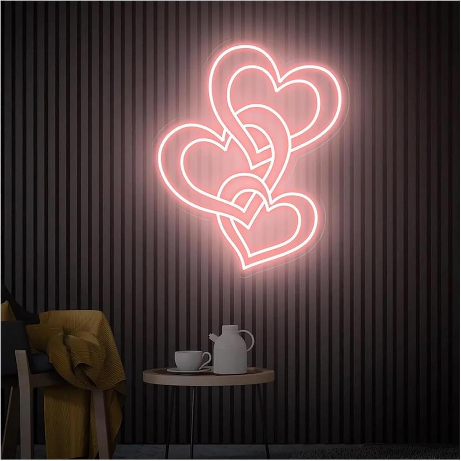 LED Neon Lamp Soothing Ambiance Lamp Heart Shaped Neon Signs Powered By, Adjustable Brightness Lights(B,24Cmx70Cm)