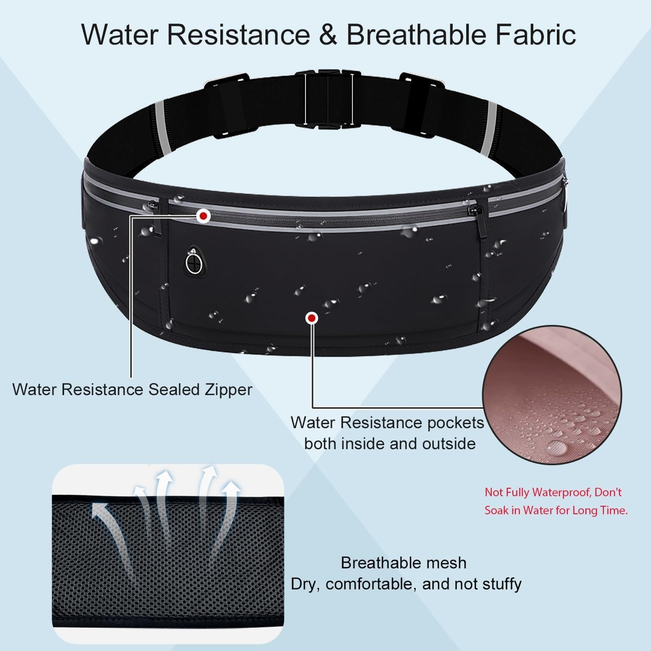 Slim Running Belt Fanny Packs for Women & Men, 3 Pockets Adjustable Reflective Waist Pack Runners Bag Money Belt Phone Holder for Running Sports Hiking Traveling (Black) - Black image number 6