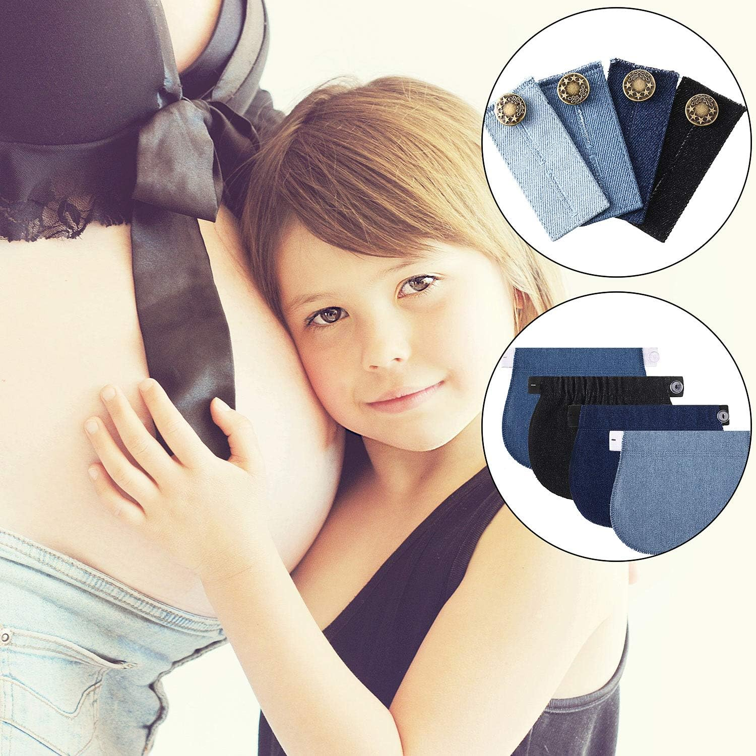 8 Pieces Maternity Pants Extender Elastic Pant Button Extenders Adjustable Waistband Extender for Pregnancy Women Men Jeans Pants Trouser image number 2