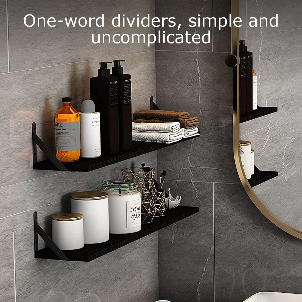 Floating Shelves, Rustic Wood Hanging Wall Mounted Storage Wood Display Shelf, 4 Sets of Wall Mounted Shelf for Bathroom Decor, Bedroom, Living Room and Plants (Black) image number 2