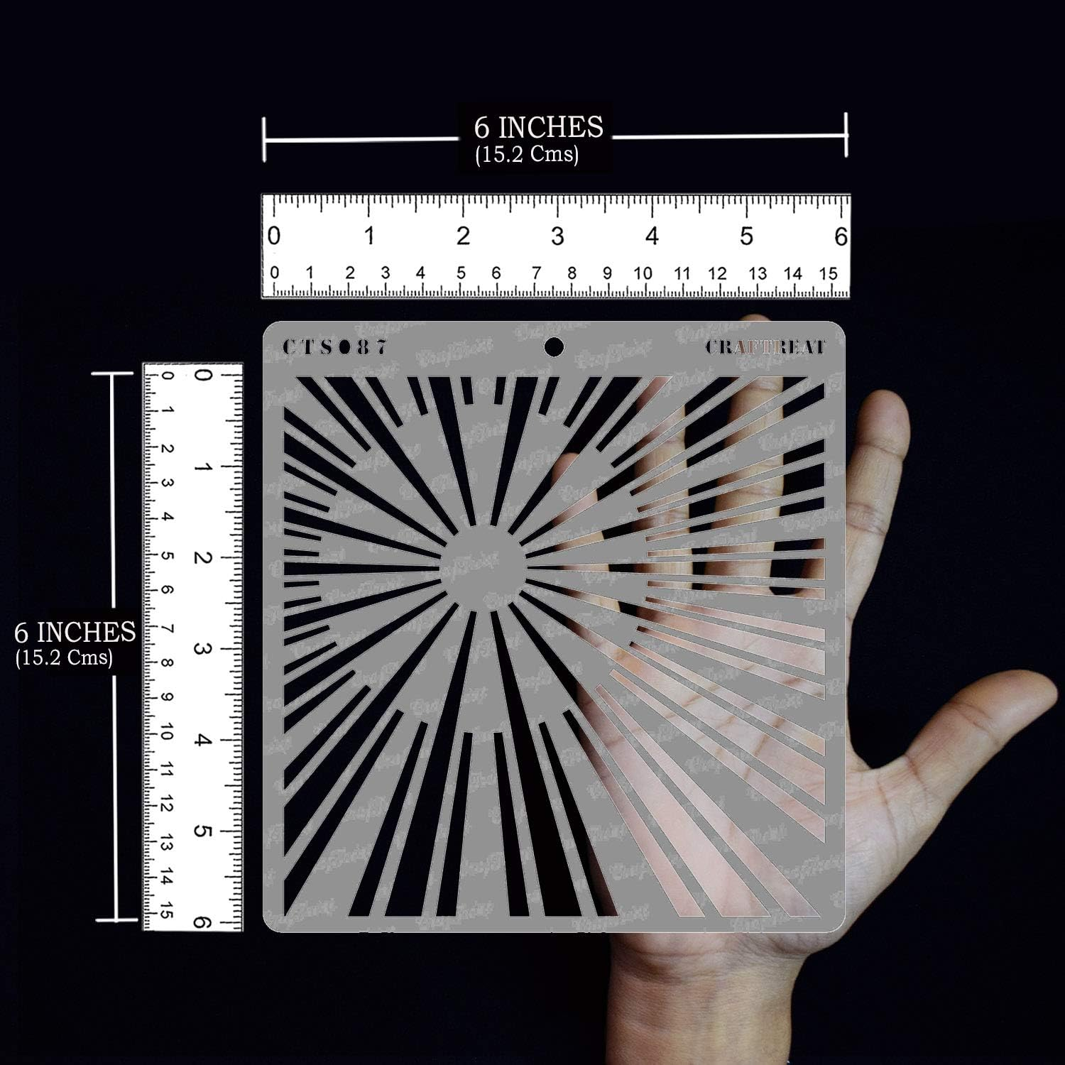 Craftreat Geometric Stencils for Painting on Canvas, Wallart, Notebook, Room Decor and Scrapbooking Supplies - Sunrays Stencils - 6"X6" Bullet Journal Stencil - Reusable DIY Arts & Crafts Supplies image number 1