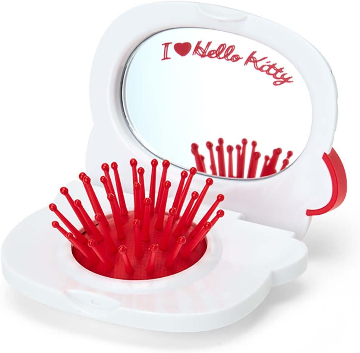 Sanrio 365122 Compact Hair Brush with Mirror (I Love Hello Kitty) Hello Kitty Red image number 2