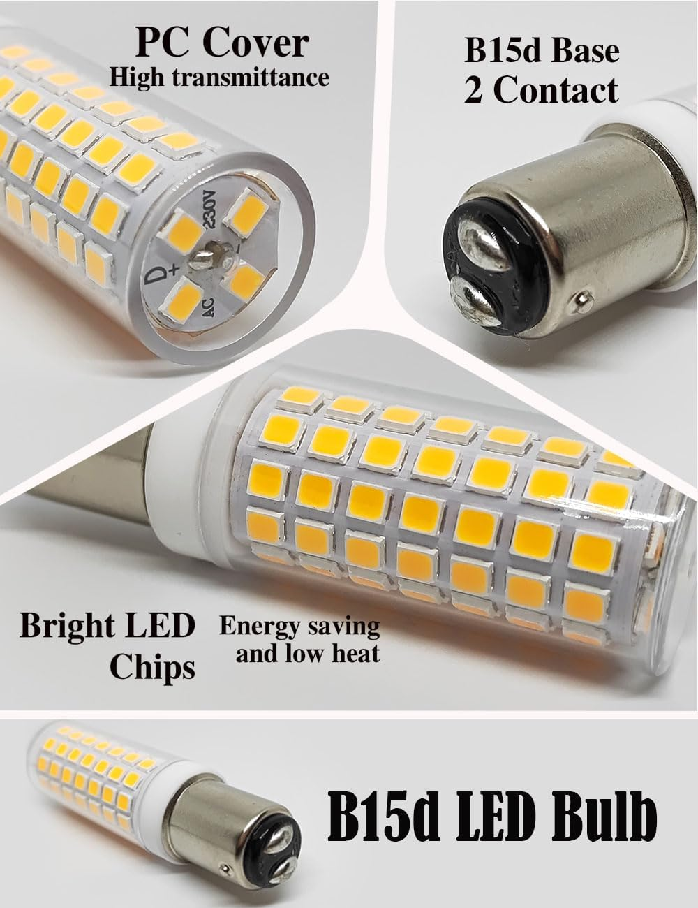 Wossluck AC 220V-240V LED B15D Special Lamp, 6W 60W Replacement, Warm White 3000K, Dimmable, Pack of 2 image number 4